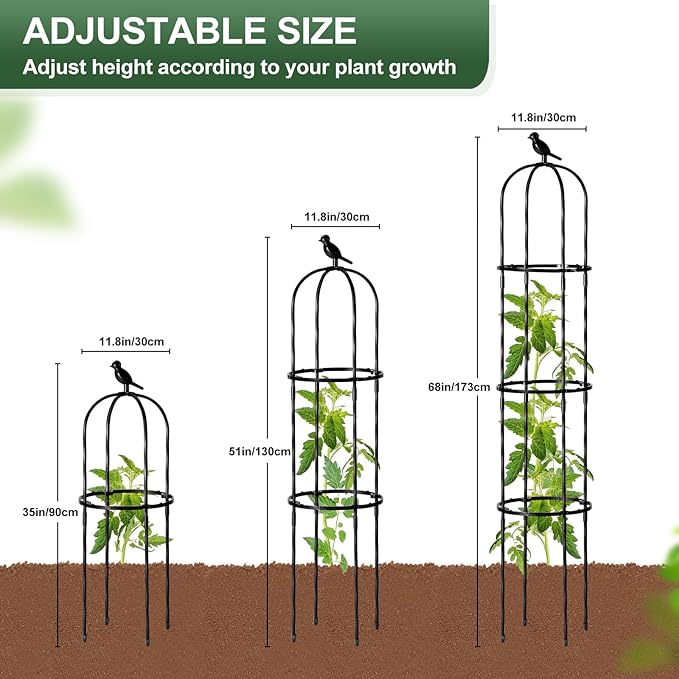 Lalahoni Garden Obelisk Trellis for Climbing Plants Outdoor, 6ft Round Rose Trellis for Pots, Metal Plant Support for Clematis, Jasmine, Ivy, Decorative Outdoor Trellis, Black, 1 Pack