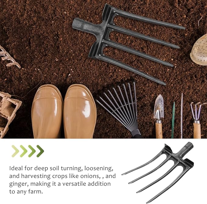 Mikikit 11 Inch Heavy Duty Four-Prong Steel Pitch Fork Replacement Head for Soil Loosening Digging Ground Preparation Farming and Landscaping Tool