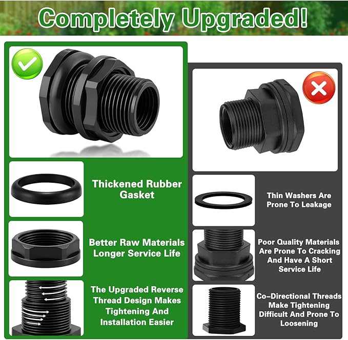 Rain Barrel Spigot Kit 2 Pack, 3/4" GHT PVC Bulkhead Fitting with Ball Valve, Garden Hose Shut Off Faucet for Rain Barrel, Water Tank, Aquarium and Garden Barrel