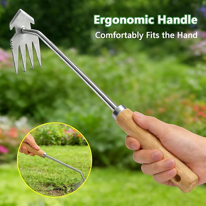 Weed Puller Tool, 3 Pack Garden Tools with 4 Teeth Weed Puller, L-Shaped Crack Weeder and Uprooting Weeding Tool for Garden, Patio, Flower Beds and Sidewalk