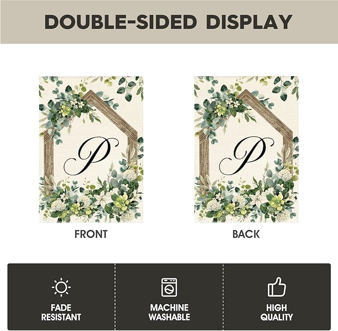 AVOIN colorlife Initial Letter P Monogram Garden Flag 12x18 Inch Double Sided Outside, Spring Floral Family Last Name Yard Decoration