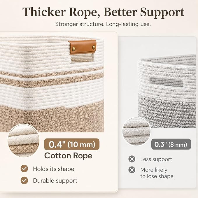 Laundry Hamper, Cotton Rope Laundry Basket with Leather Handles, 22.5-Gallon/85 L Large Clothes Hampers for Laundry, Woven Laundry Baskets for Blankets, Clothing, Bedroom, Living Room, Nursery