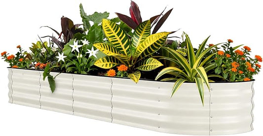 GarveeLife 8x2x1.5 ft Galvanized Raised Garden Bed - 18“ Tall Metal Planter Box for Vegetables, Flowers, Herbs, Rust-Resistant Outdoor Garden Box, Easy Assembly Raised Beds for Gardening, Beige