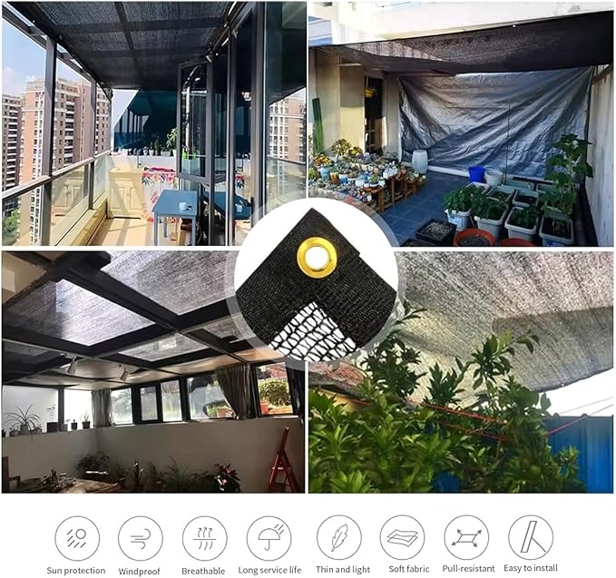 90% Black Shade Cloth, 8X15 Ft Garden Sun Shade Proof Cover, Outdoor Shade Netting with Grommets, UV Protection Breathable Sunshade Mesh Fabric for Patio, Greenhouse, Pergola, Potted Plant