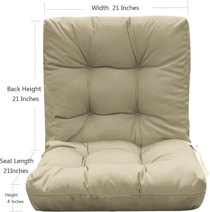QILLOWAY Outdoor Chair Cushion for Patio Furniture, Waterproof Patio Cushions Set of 4 with Ties, Fade Resistant Replacement Pads for Outdoor Rocking Chairs,Beige