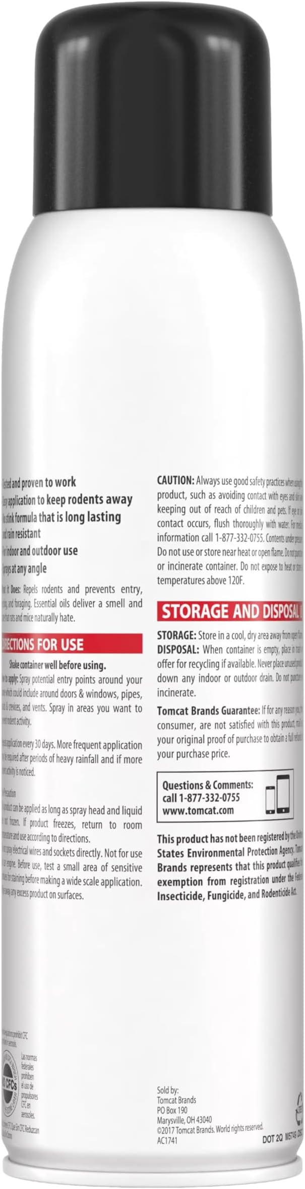 Tomcat Repellents Rodent Repellent Continuous Spray, 14 oz. | Indoor and Outdoor Mouse and Rat Deterrent, No-Stink Cinnamon, Peppermint and Garlic Essential Oil Formula