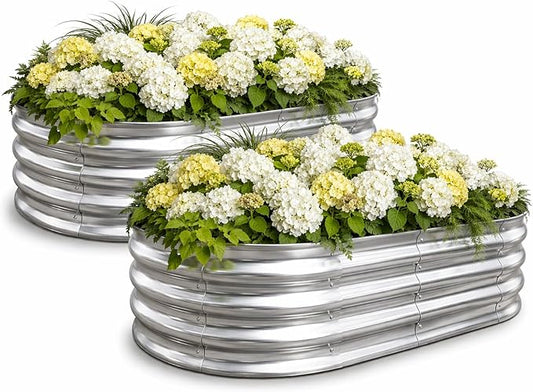 Raised Garden Bed Kit,2 Pack 4x2x1ft Galvanized Garden Beds Outdoor with Safety Edging,Rust-Resistant Garden Bed - Oval Large Metal Planter Box for Vegetables…