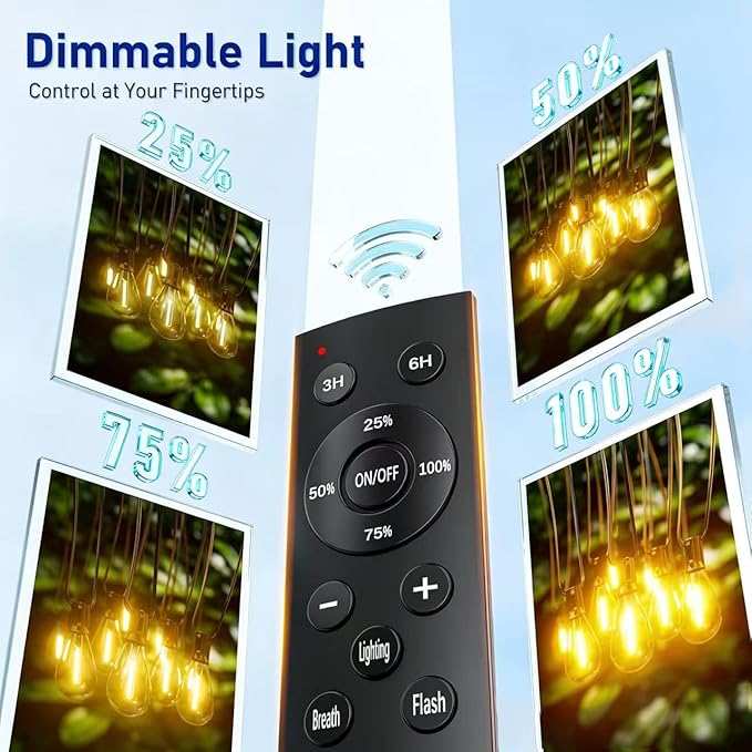 100FT LED Outdoor String Lights with Remote, One Continuous Strand Patio Lights with 35+1 Shatterproof S11 Bulbs, Dimmable 2200K Warm White, Timer & 3 Modes, Low Voltage for Backyard Garden