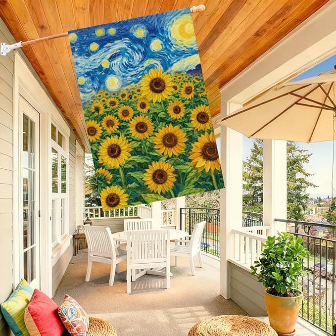 Baccessor Spring Summer Sunflowers Garden Flag 28x40 Inch Double Sided Burlap,Starry Night Flower Large Flag Seasonal Farmhouse Outside Outdoor Decoration