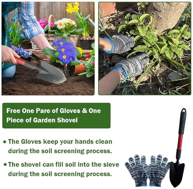 Vibrating Motor Soil Screen, Stainless Steel Mesh Sifter, Automatic Wooden Sifting Screen, Sieve for Sand Rocks Dirt Compost to Fit Most Garden Yard Wheelbarrow Carts