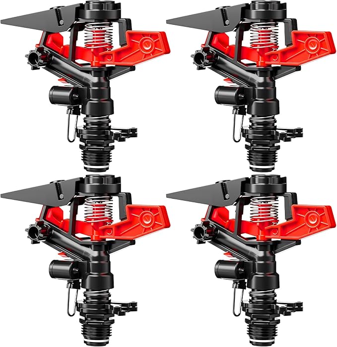 Honoson 1/2 Inch Plastic Impact Sprinklers Heads Adjustable 0-360 Degree Pulsating Oscillating Watering Sprinkler Head for Garden Law Grass Yard Irrigation Supplies(4 Pcs,Red)