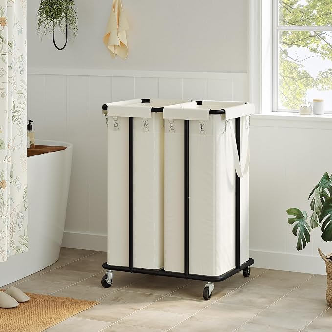 WOWLIVE Double Laundry Hamper with Wheels, 170L Rolling Laundry Basket