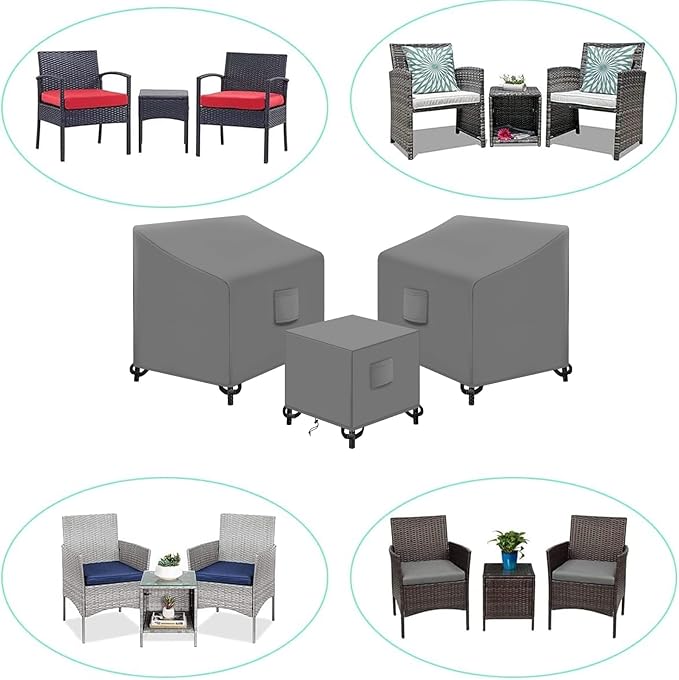SIRUITON 3 Piece Outdoor Veranda Patio Garden Furniture Cover Set with 420D Durable and Water Resistant Fabric,Fit for Outdoor Wicker Patio Furniture Sets/Rattan Chair Conversation Sets-Grey