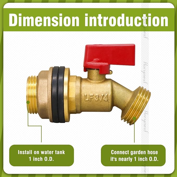 GHT 3/4 spigot for rain barrel, brass bulkhead water barrel spigot kit for diy tank parts and accessories connect garden hose outdoor bucket (1 pc, red)