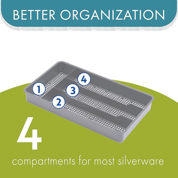 Dial Industries Small Utensil Silverware Kitchen Drawer Organizer, Grey (Pack of 2)
