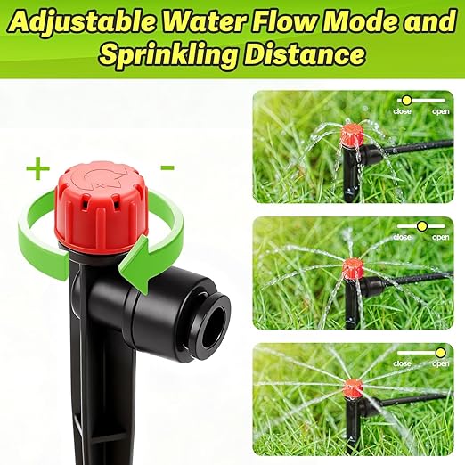 30 Pack Quick Connect Drip Emitters with Stake for 1/4" Irrigation Tubing, Adjustable 360 Degree Water Flow Irrigation Sprayer On 5" Stake Garden Irrigation Dripper for Watering System