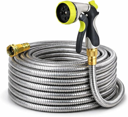 Metal Garden Hose 75 ft – 304 Stainless Steel Water Hose with Nozzle Sprayer, Garden Hoses Flexible, Lightweight, No Kink, Heavy Duty for Outdoor (75 ft)
