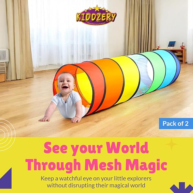 Kids Play Tunnel Set for Toddlers | Double Tunnels for Indoor and Outdoor Fun | Pop-Up Crawl Tunnels for Babies, Toddlers, and Pets | Easy to Set Up, Store, and Transport | Durable and Breathable