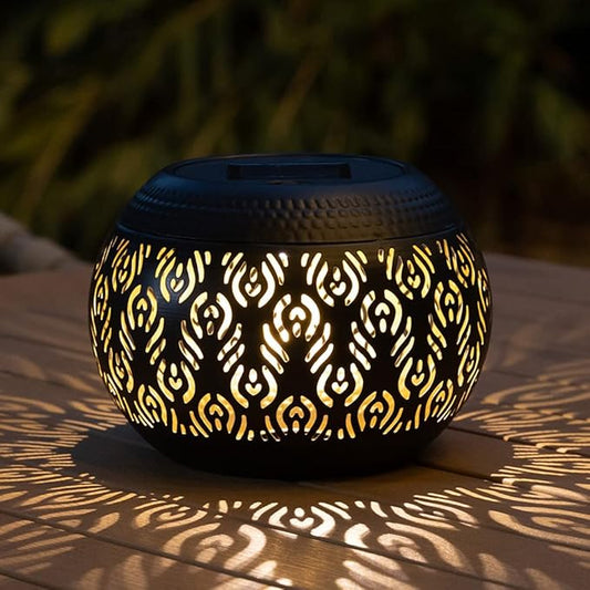 Solar Table Lanterns Outdoor Waterproof - LED Lamp Black Peacock Feather Metal Tabletop Light Solar Powered Decorative Lantern for Indoor Desk Bedroom Patio Garden Pathway Yard (1 Pack)