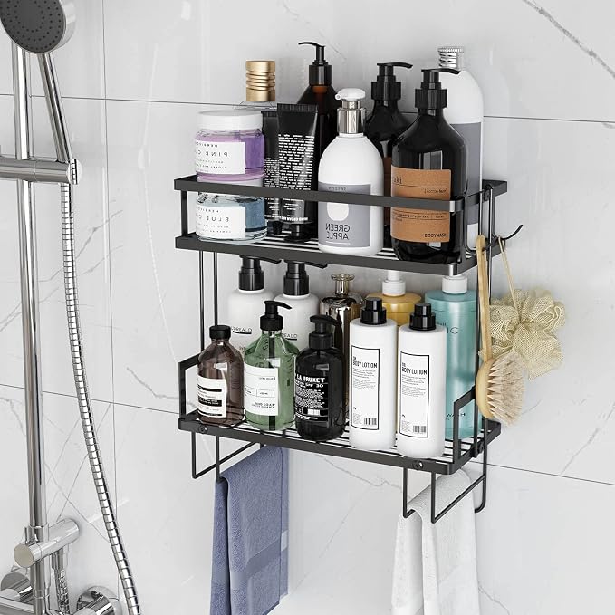 Godboat 2-Tier Over Toilet Storage Shelf, Wall-Mount with 2 Hook/Paper Rack