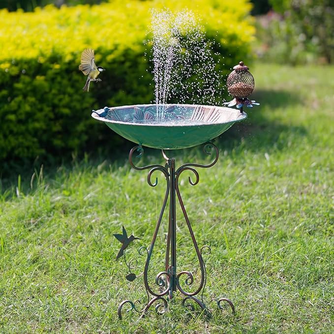 VEWOGARDEN Large Metal Bird Bath for Outside Garden Standing Birdbath with Feeder for Outdoors Yard Patio Lawn Decoration, Light Green