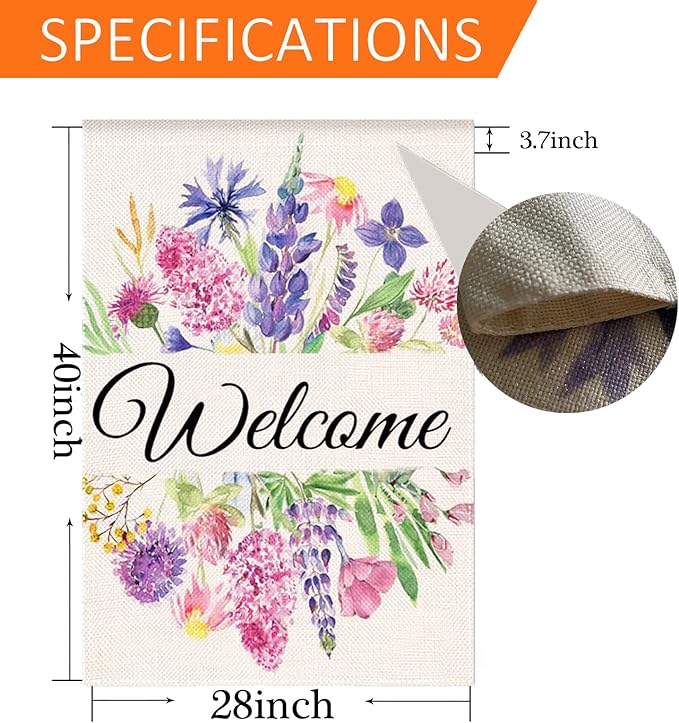 Summer Decor House Flag 28x40 Inches, Watercolor Flower Floral Leaves Welcome Flag Vertical Double Sided, Farmhouse Outdoor Spring Summer Decoration Large Flag for Yard Lawn Home Decor (Pink