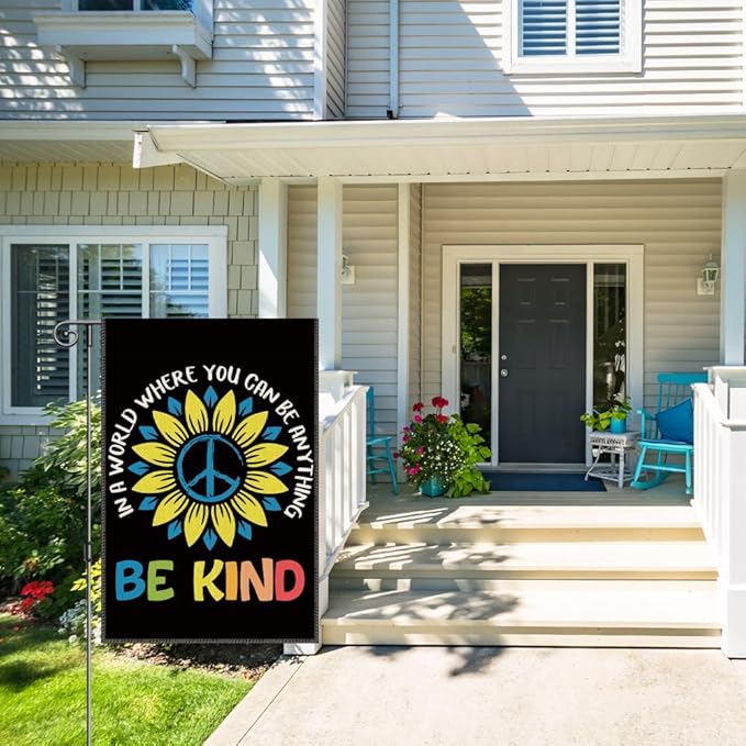 Perfectinsoy In A World Where You Can Be Anything Be Kind Garden Flag, World Peace Ukraine Peace Yard Flag, Stop War Yard Farmhouse Home Patio Porch Outdoor Decor, Support Ukraine National Banner