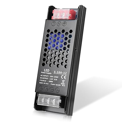 12V Power Supply 100W 8.3A Slim LED Driver, AC 100-250V to DC 12V Switching Power Supply, Constant Voltage Transformer for LED Strip Lights, Cabinet Lighting, CCTV Camera