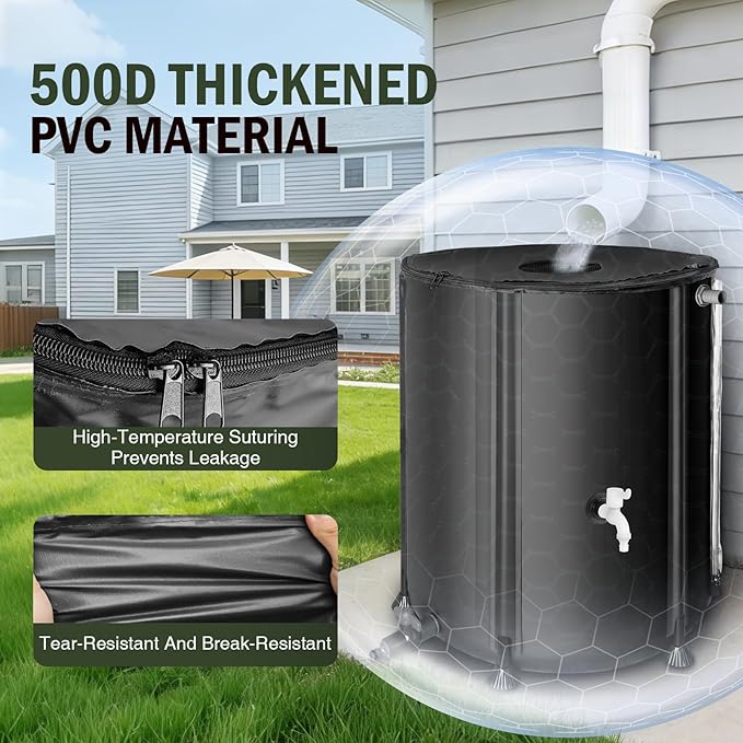 YAFF Collapsible Rain Barrel 53 Gallon Rainwater Collect System Water Storage Tank to Collect Rainwater from Gutter Downspout Water Catcher with Filter Spigot Overflow Kit for Garden, Lawn, Black