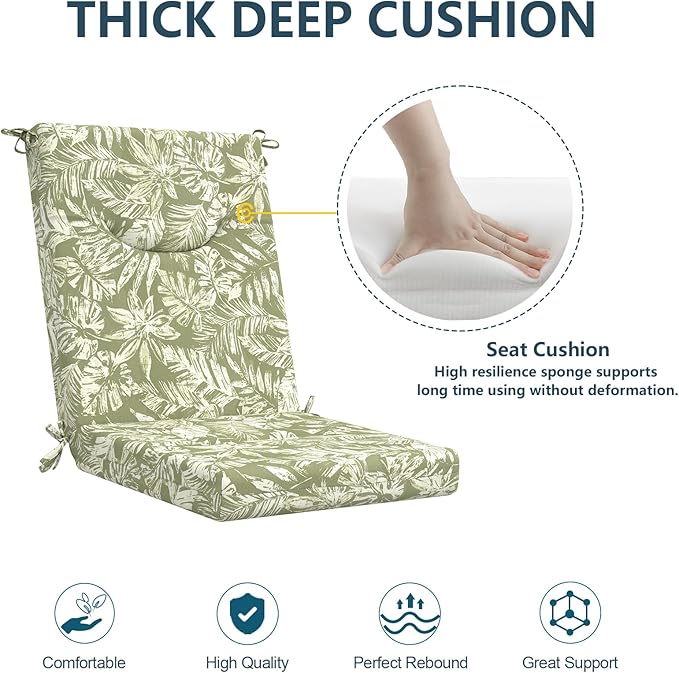 DYTXIII Outdoor High Back Chair Cushions Set of 2, 44x20 in Water Repellent Patio Seat Cushions with Elastic Sponge, All Weather Cushions for Rocking, Dining Chairs, Patio Furniture - Tropical Green