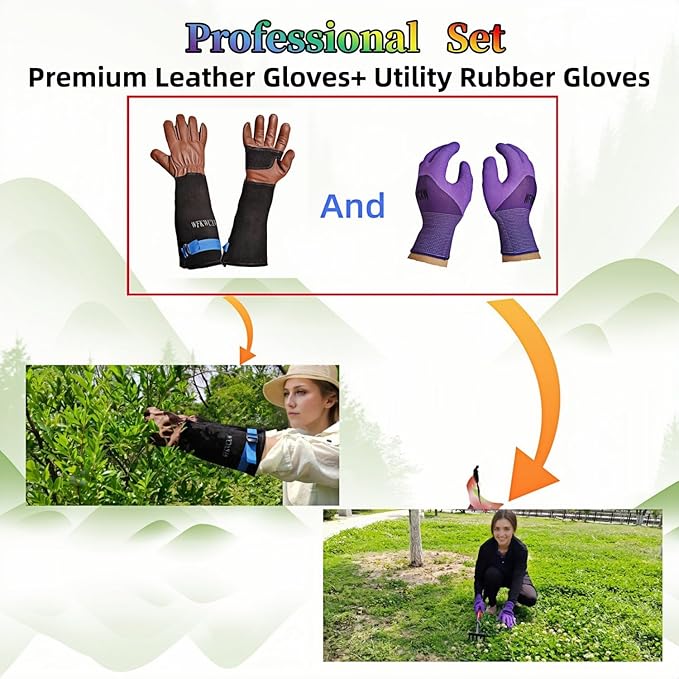 Gardening Gloves for Rose and Cactus Handling,Cow Leather Garden Gloves Thorn Proof,Gardening Gifts for Womens/Mens