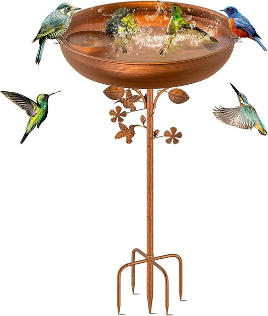 Metal Bird Bath for Outdoors Garden Birdbath Bowl, 39.6" Height Bird Feeders for Outside with 5 Prongs Base Stake, Standing Birdfeeders for Yard Lawn Decor (Vintage Copper-2-in-1)