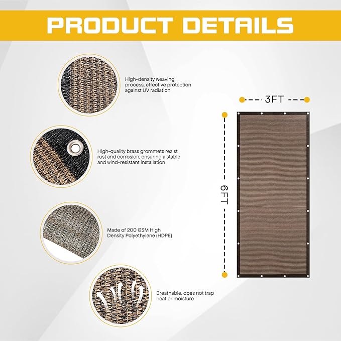 3'x 6' Pergola Shade Cover, Mocha Outdoor Sun Shade Cloth with Grommets UV Block Privacy Screen for Patio, Garden, Backyard