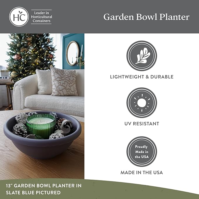The HC Companies Shallow Planter with Drainage - Contemporary Garden Bowl Planter for Flowers, Herbs & More - Round Succulent Planter Pot for Indoors and Outdoors (24" Warm Gray, Pack of 1)