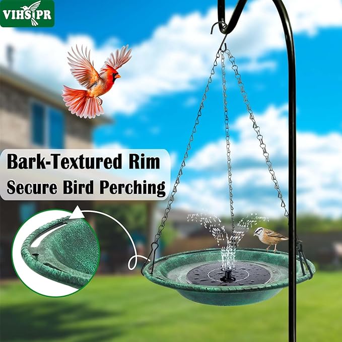 Hanging Bird Bath & Feeder Bowl, 12 in Outdoor Bird Bath with Chains, Backyard Garden Decor, Durable Weather-Resistant PP, Antique Green – 1 Pack