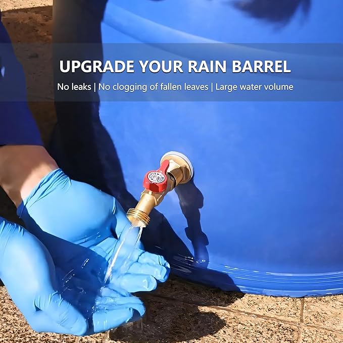 Hymnorq Rain Barrel Spigot Kit, Brass Outdoor Faucet Water Spigot for Water Barrel Bucket, Quarter Turn Ball Valve, with Bulkhead Fitting, Hose Connector Adaptor, Filter, Seal Tape
