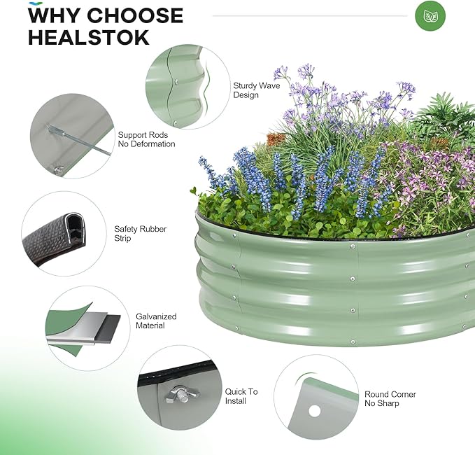 Galvanized Raised Garden Beds Outdoor, 6x3x1ft Oval Metal Raised Beds for Gardening, Rust-Resistant Garden Planter Box for Planting Vegetables, Flowers, Fruits in Backyard(Avocado Green)