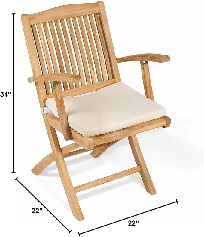 TeakCraft Teak Folding Arm Chair with Cushion - Single Arm Chair- Fully Assembled - Solid Wooden Outdoor, Indoor- Wood Dining Room, Kitchen, Patio, Bistro Chairs, The Era