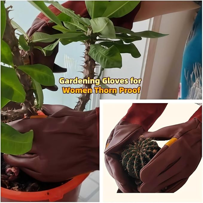 Gardening Gloves for Rose and Cactus Handling,Cow Leather Garden Gloves Thorn Proof,Gardening Gifts for Womens/Mens