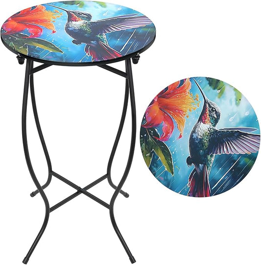 Small Outdoor Table, 21 Inch Heigh Weather Resistant Metal Round Outdoor Indoor End Table Side Table for Patio Yard Porch Balcony Garden Bedside, Easy Assemble