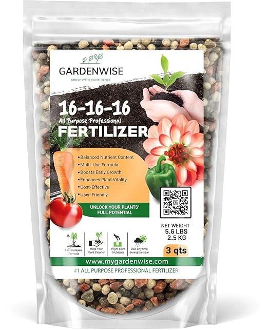 GARDENWISE 16-16-16 All Purpose Professional Fertilizer - Lawn & Flower & Tree & Shrub & Vegetable Garden Fertilizer (3 QUARTS)