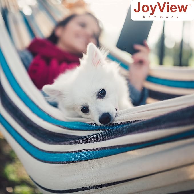 JoyView Brazilian Hammock for Single Preson - 78.8x39.4” Portable Cotton Hammock with Hanging Ropes & Carry Bag Large for Patio 300LBS Capacity Perfect for Outdoor/Indoor - Green/Black Stripe