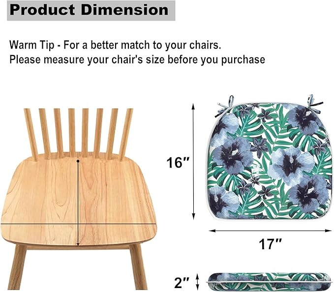 DYTXIII Set of 4 Outdoor Chair Cushions with Ties,Water Repellent Patio Chair Pads 17"x 16" for Outdoor Furniture,Round Corner Seat Cushions for Garden Yard Kitchen Blue Salmone Tropical