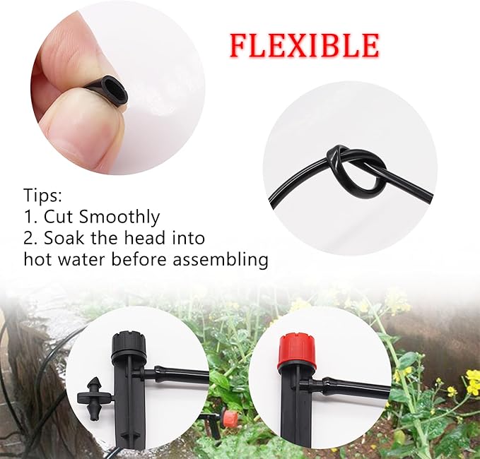 100FT 1/4" Blank Distribution Tubing - Garden Watering Tube with 20PCS Drip Irrigation Barbed Connectors
