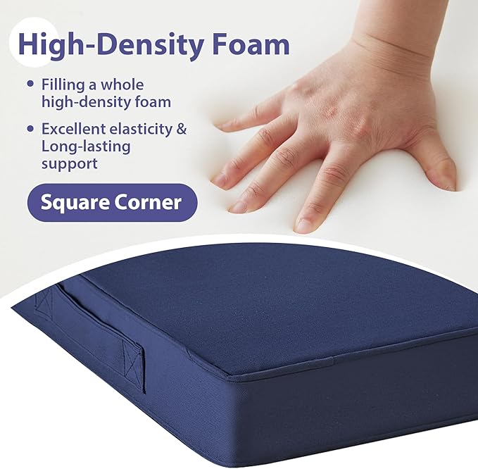 IPYNBAP Outdoor Chair Cushions Set of 4 -Waterproof Outdoor Seat Cushions for Patio Furniture, Patio Chair Cushion with Handle and Ties, Square Out Door Chair Pads,17" x 16" x 2",Navy Blue