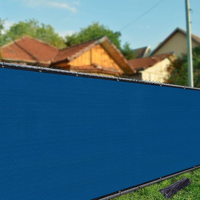 iCover 8x50ft Privacy Screen Fence, Garden Windscreen Mesh Shade Sail Net Barrier, Reinforced Bindings and Brass Grommet, Cable Zip Ties Included,Royal Blue