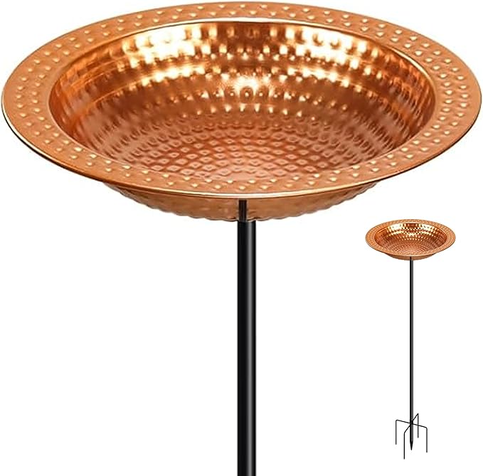 YADOOLIFE Metal Bird Bath Stand for Outdoors Garden, Bird Baths Birdbaths Bowl with Stake, Hand-Hammered Standing Birdbath, 5-Prong Base (Standing Bird Bath)