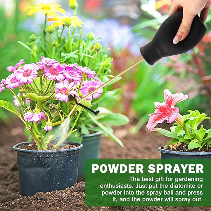 Earth Duster, Powder Sprayer, Garden Duster Applicator Dispenser with 1 Pair of Steel Balls, Bulb Duster Sprayer for Home Organic Gardening Agricultural Supply