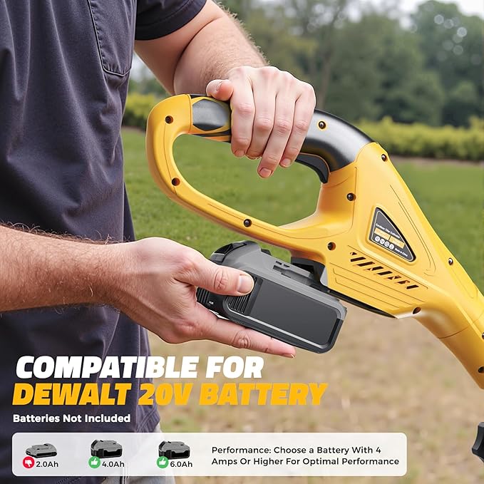 Cordless Tiller Cultivator Compatible with Dewalt 20V (No Battery), Tiller for Gardening 360RPM Electric Garden Tiller, Brushless Rototiller 9" Width 6.3" Depth for Lawn/Soil Cultivation, Yellow