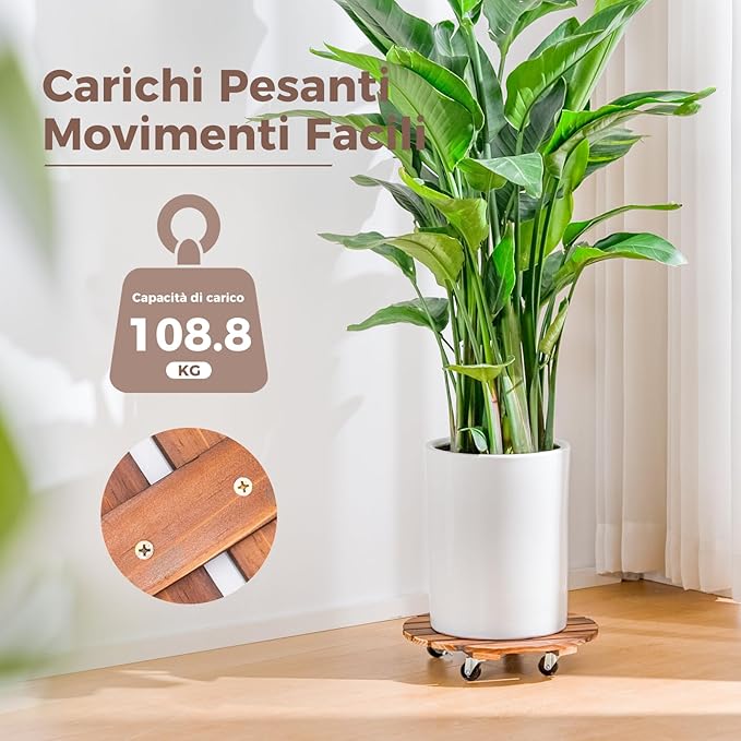 Bamworld Plant Caddy 14 Inch Wood Dolly with Wheels 2 Pack | Heavy-duty plant dollies hold up to 240 lb and use 360-degree locking casters indoors or outdoors.